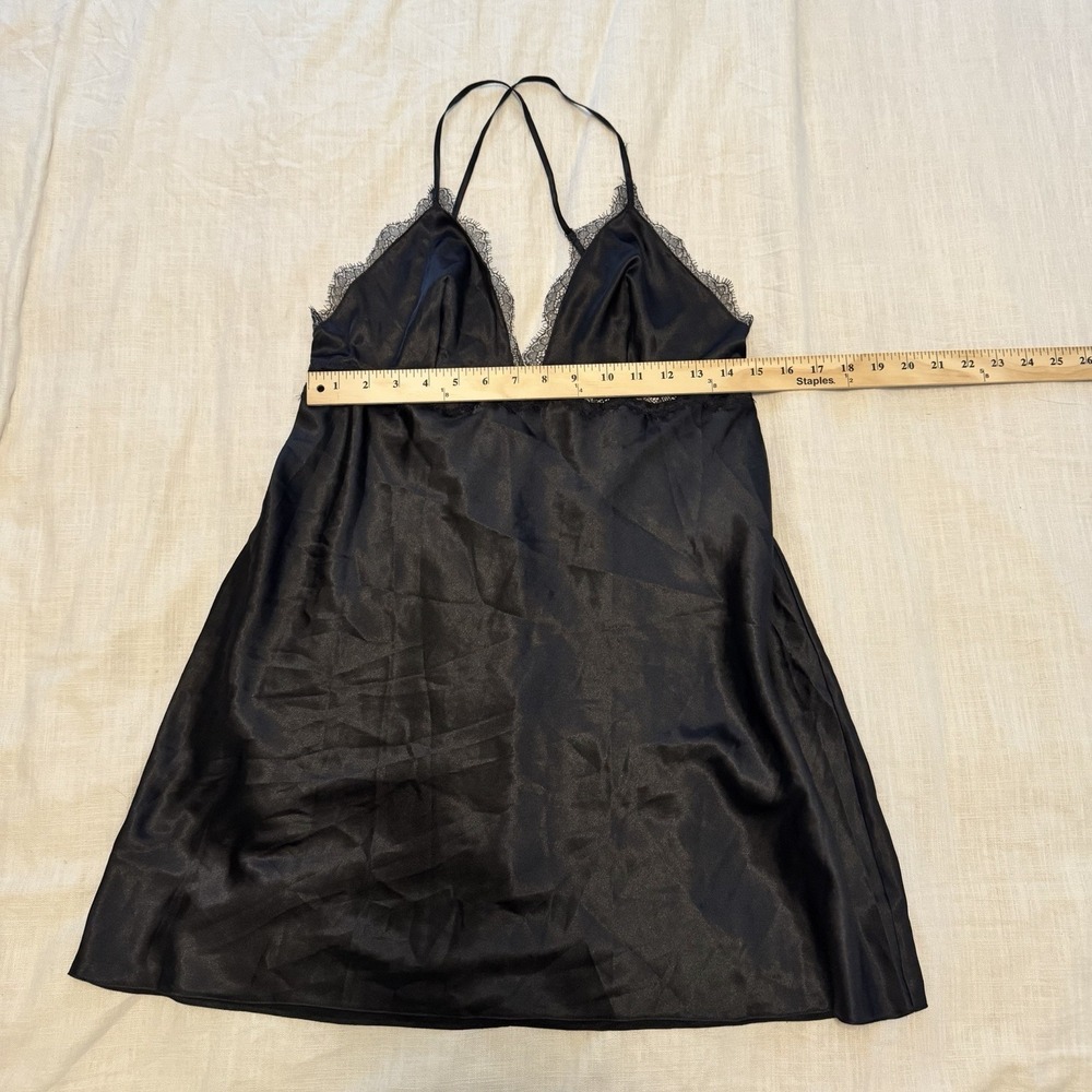 Victoria's‎ Secret Black Satin Lace Slip Dress Coquette Chemise Lingerie Large - Picture 3 of 4